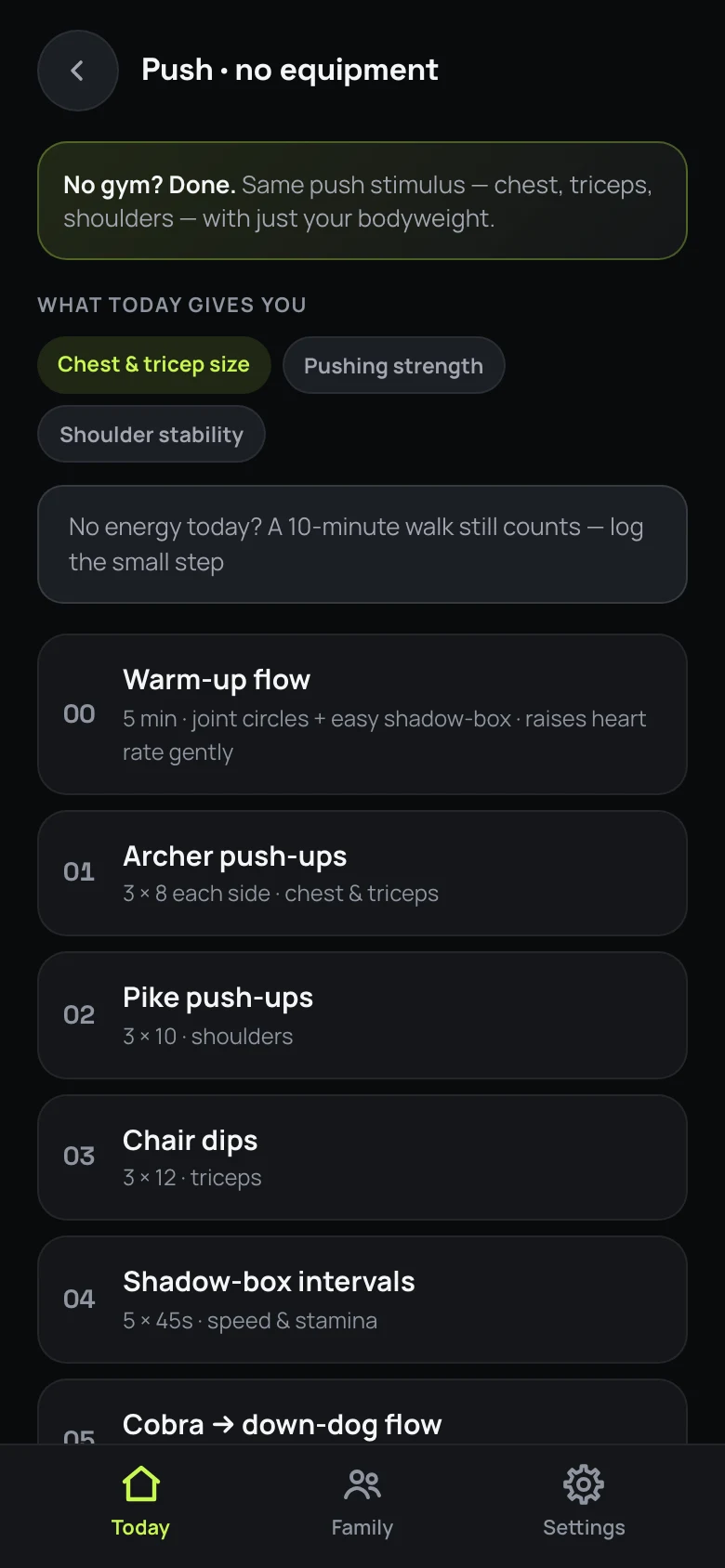 Slowly's no-equipment workout with exercise details